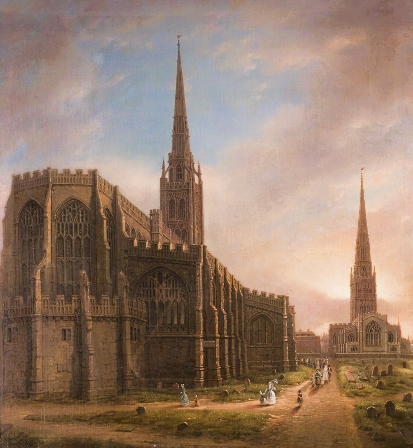 David Gee painting of St Michael's and Holy Trinity churches